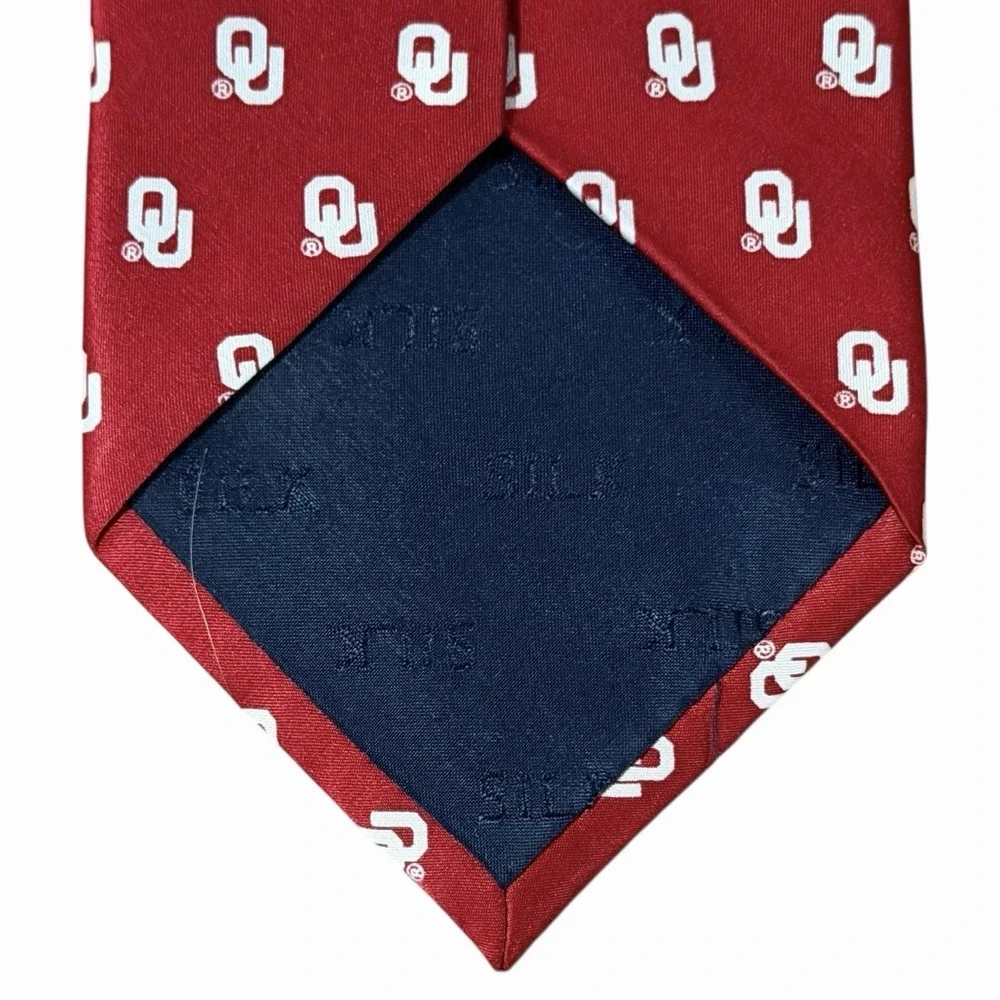 Vintage OU University Of Oklahoma Varsity Line By Neil Silk‎ Tie L: 57" W: 3.5" - Picture 5 of 5